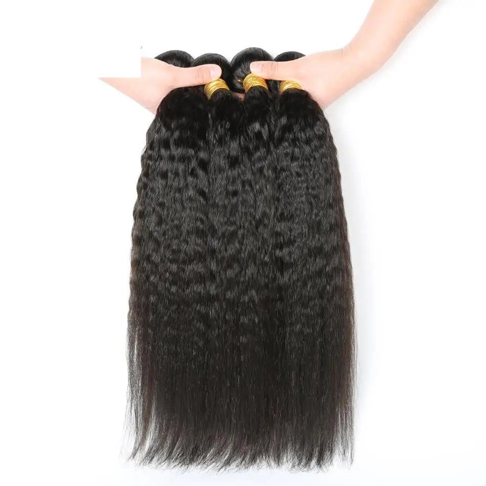 204128 10b13d Kinky Straight Hair Bundles 100% Human Hair Weave Bundles 1/3/4 PCS Virgin Hair Brazilian Yaki Natural Hair Extensions Thick End Mallzona