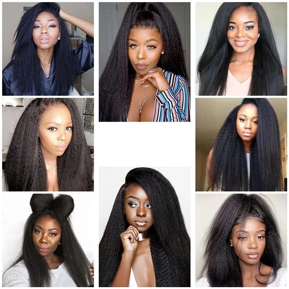 204128 62cb3e Kinky Straight Hair Bundles 100% Human Hair Weave Bundles 1/3/4 PCS Virgin Hair Brazilian Yaki Natural Hair Extensions Thick End Mallzona