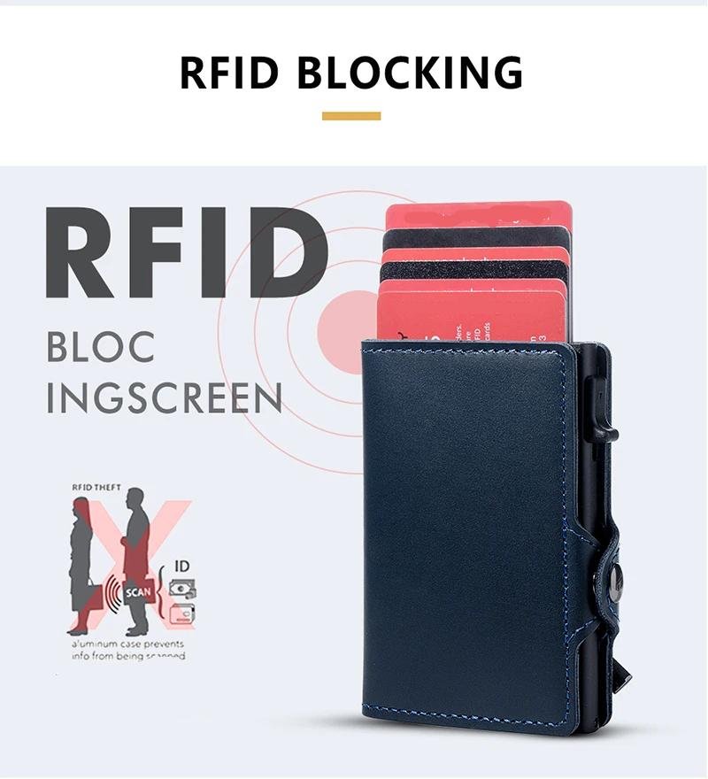 258868 24b8ff Men Wallets Real Cow Leather Pop Up Business Credit Card Holder RFID Blocking Slim Smart Carbon Fiber Wallet with Pocket Mallzona