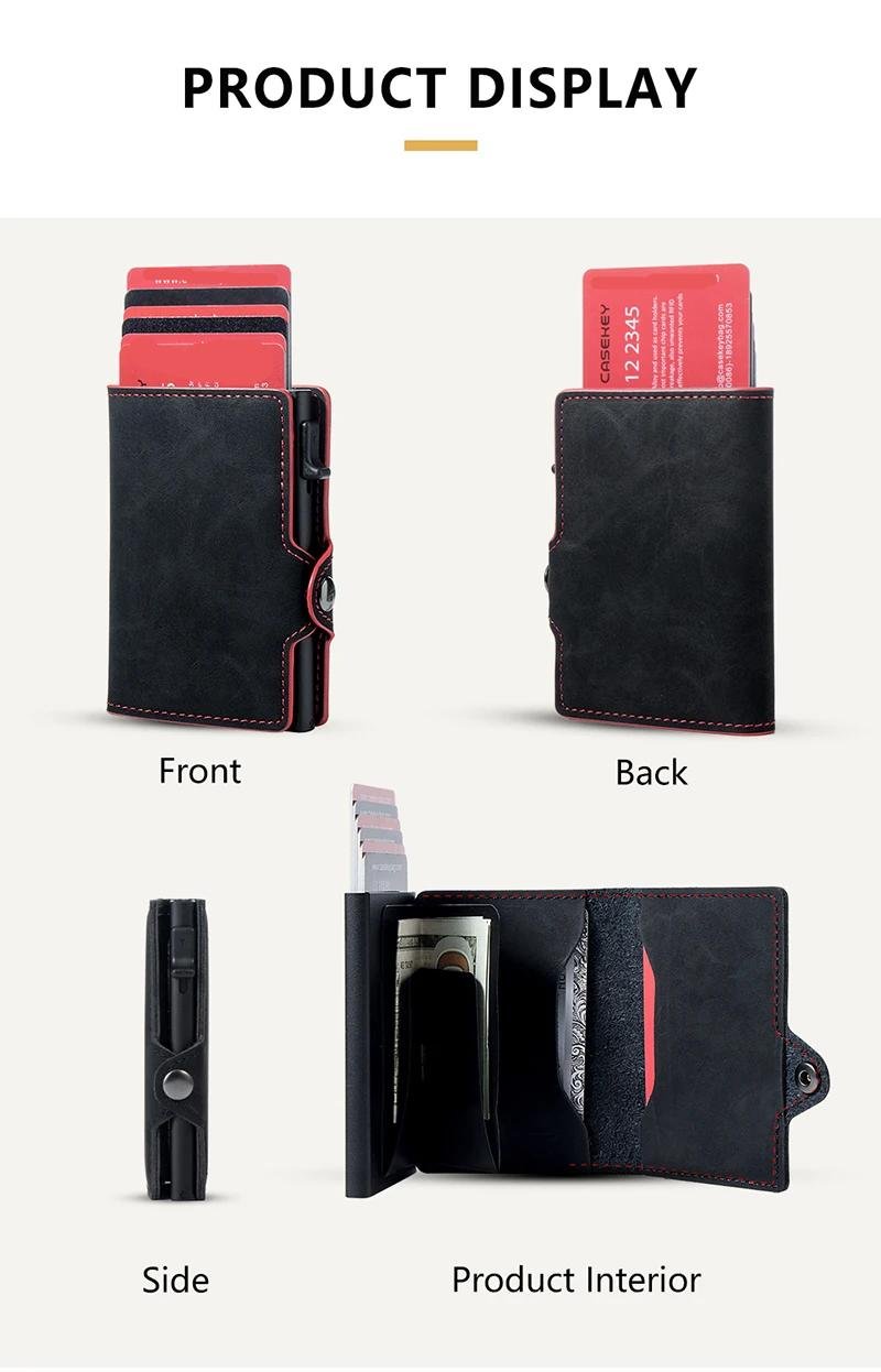 258868 6ac4f4 Men Wallets Real Cow Leather Pop Up Business Credit Card Holder RFID Blocking Slim Smart Carbon Fiber Wallet with Pocket Mallzona