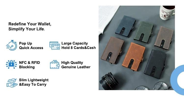 258868 b5bbbe Men Wallets Real Cow Leather Pop Up Business Credit Card Holder RFID Blocking Slim Smart Carbon Fiber Wallet with Pocket Mallzona