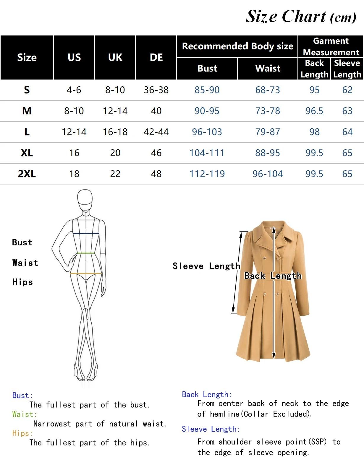 315722 dc32c5 Women's Trench Coat Notch Lapel Double Breasted Thick A-Line Wool Pea Coats Jacket With Pockets Above Knee Overcoat Mallzona