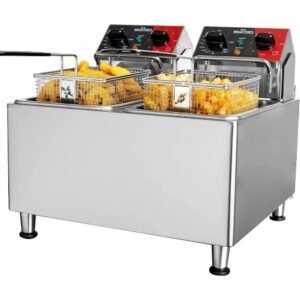 20L Dual Tank Electric Deep Fryer with Timer Removable Stainless Steel Oil Tank Powerful 3400W Temperature Control Easy